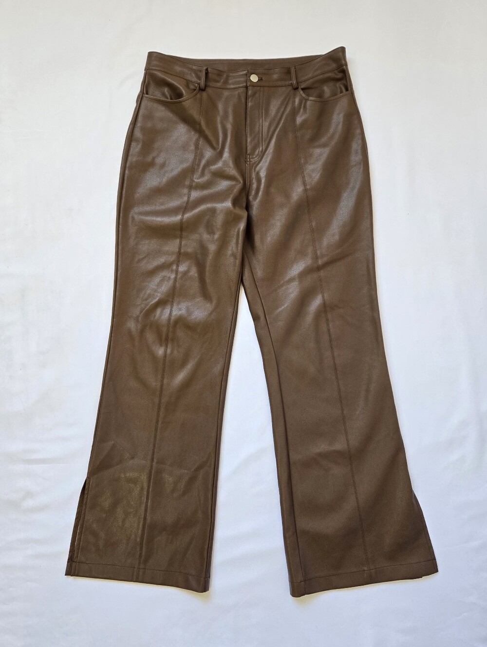 12th Tribe Faux Leather Pants Wide Leg Brown Women's XL Like New